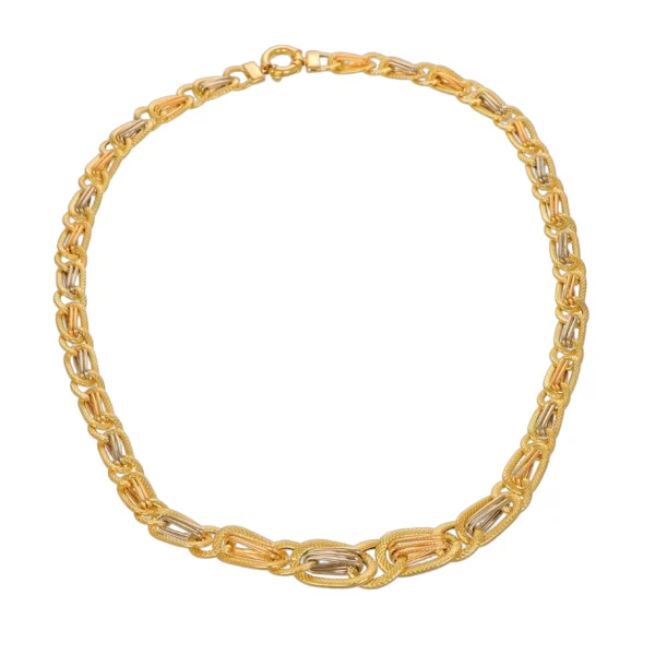 COLLANA TRE ORI LUCIDO SATINATA LAVORATA