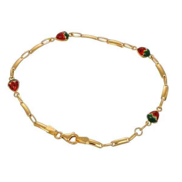 BRACCIALE ORO GIALLO CON FRAGOLE SMALTATE