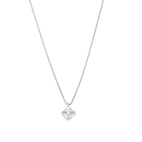 COLLANA ORO BIANCO CON DIAM FIORE KT 0.05 GVS1