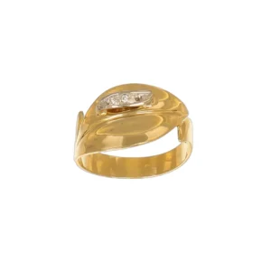ANELLO DUE ORI FASCIA FOGLIA CON ZIRCONI BIANCHI