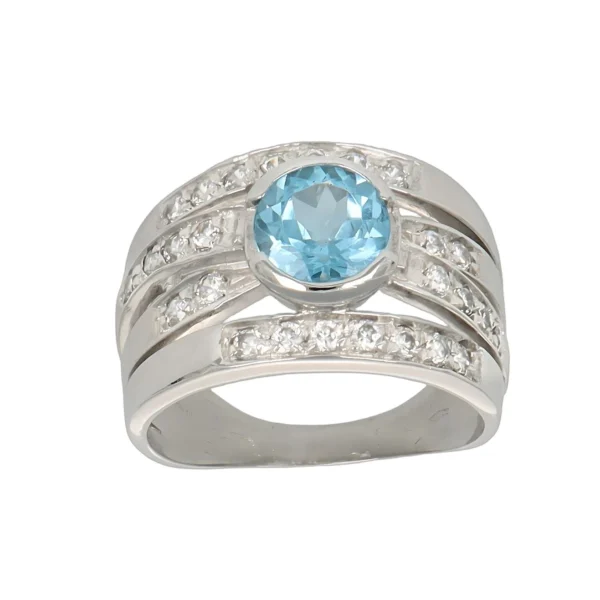 ANELLO ORO BIANCO CON ZIRCONI CELESTI E BIANCHI