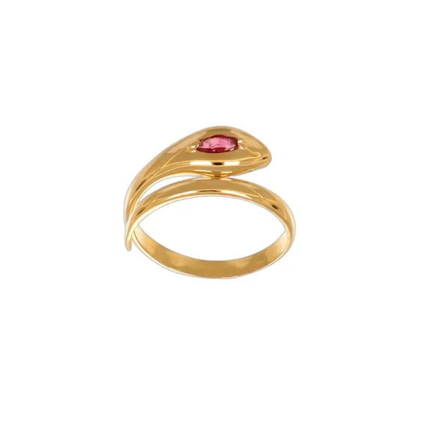 ANELLO ORO GIALLO SERPENTE CON ZIRCONI ROSSI
