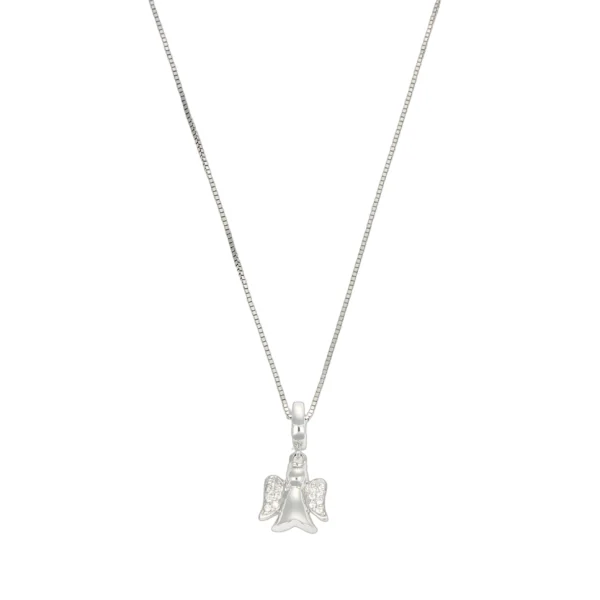 COLLANA ORO BIANCO CON CIONDOLO ANGIOLETTO E ZIRCONI