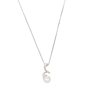 COLLANA ORO BIANCO CON PERLA 4 MM E DIAMANTI 0.03 TOT
