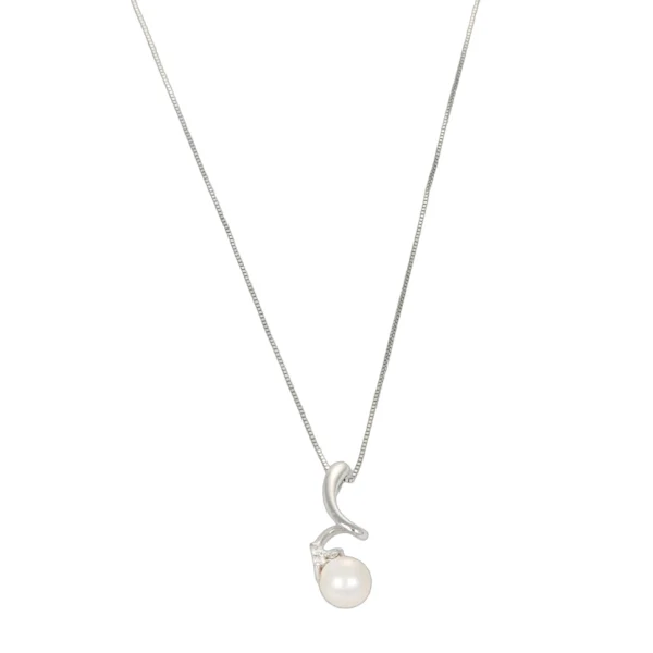 COLLANA ORO BIANCO CON PERLA 4 MM E DIAMANTI 0.03 TOT