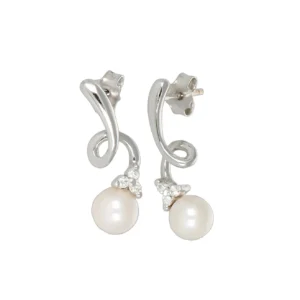 ORECCHINI ORO BIANCO CON PERLA 4 MM E DIAMANTI KT 0.06 TOT.