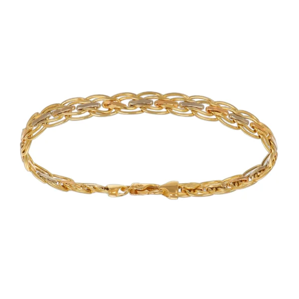 BRACCIALE ORO GIALLO 2 ORI MAGLIA INTRECCIATA PIATTA