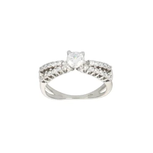 ANELLO ORO BIANCO SOLITARIO CON ZIRCONI BIANCHI