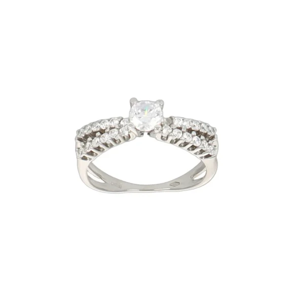 ANELLO ORO BIANCO SOLITARIO CON ZIRCONI BIANCHI