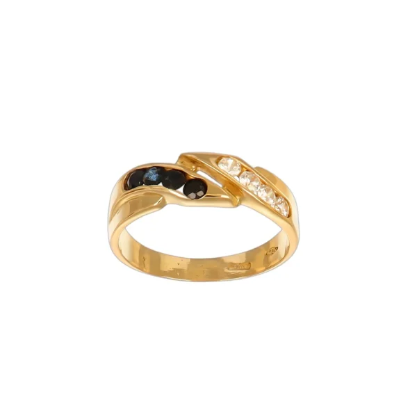 ANELLO ORO GIALLO CON ZIRCONI BIANCHI E BLU