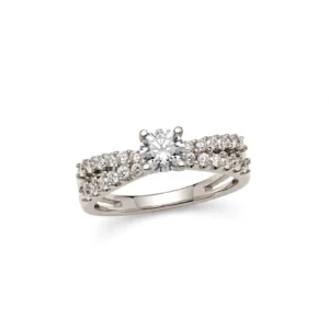 ANELLO ORO BIANCO SOLITARIO CON ZIRCONI BIANCHI