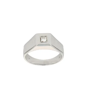 ANELLO ORO BIANCO UOMO SOLITARIO CON DIAMANTE KT 0.06