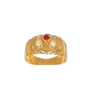 ANELLO ORO GIALLO FASCIA CON ZIRCONI BIANCHIE E ROSSI