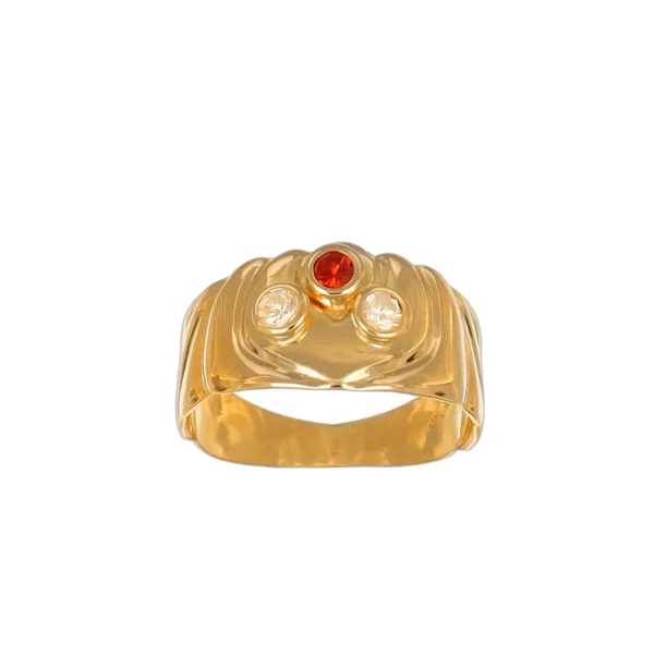 ANELLO ORO GIALLO FASCIA CON ZIRCONI BIANCHIE E ROSSI