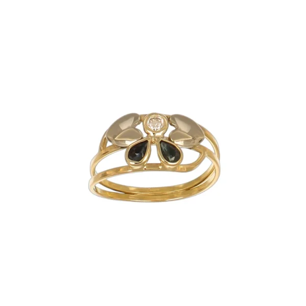 ANELLO ORO GIALLO FASCIA CON ZIRCONI BIANCHIE E BLU