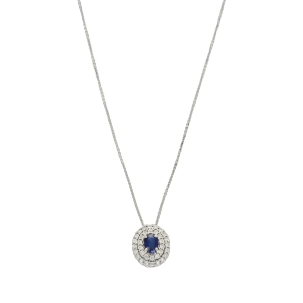 COLLANA ORO BIANCO CO ZAFFIRO BLU E DOPPIO GIRO DI DIAMANTI BLISS kt 0.34GSI