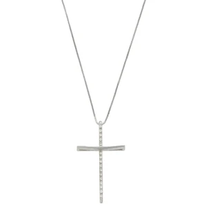 COLLANA ORO BIANCO CROCE CON DIAM KT 0.01X18 GVS1