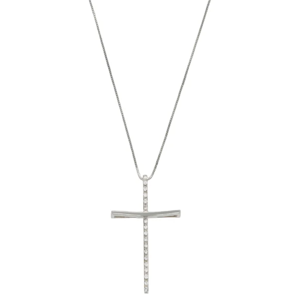 COLLANA ORO BIANCO CROCE CON DIAM KT 0.01X18 GVS1