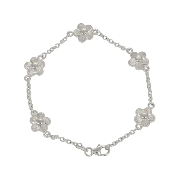 BRACCIALE ORO BIANCO CON FIORE LUCIDO SATINATO