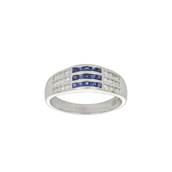 ANELLO ORO BIANCO LUC SAT CON ZIRC B E BLU