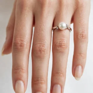 anello oro bianco perla e diamanti kt 0.020 h yukiko