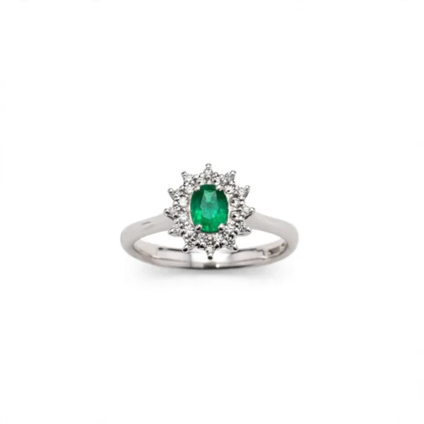 ANELLO ORO BIANCO CON SMERALDO DIAM RE CARLO