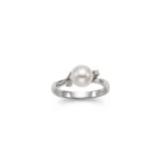 ANELLO ORO BIANCO PERLA E DIAMANTI KT 0.020 H YUKIKO