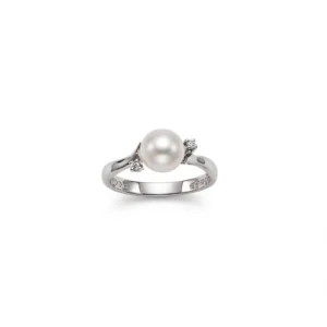 ANELLO ORO BIANCO PERLA E DIAMANTI KT 0.020 H YUKIKO