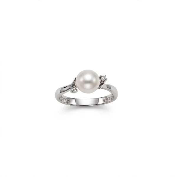 ANELLO ORO BIANCO PERLA E DIAMANTI KT 0.020 H YUKIKO