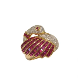 ANELLO DUE ORI CIGNO CON DIAMANTI COMPLETO DI CERTIFICATO DI GARANZIA IGI