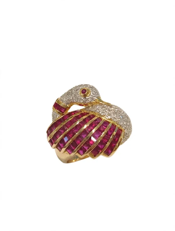 ANELLO DUE ORI CIGNO CON DIAMANTI COMPLETO DI CERTIFICATO DI GARANZIA IGI