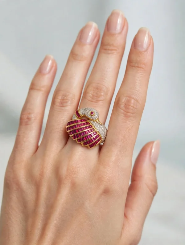 ANELLO DUE ORI CIGNO CON DIAMANTI COMPLETO DI CERTIFICATO DI GARANZIA IGI
