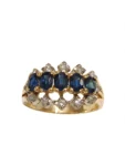 ANELLO ORO GIALLO 375 CON  ZAFF BLU TAGLIO OVALE  KT 0.60 E DIAMANTI KT 0.25+0.02 H/I VS
