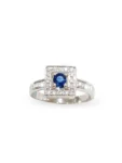 ANELLO ORO BIANCO CON ZAFFIRO BLU ROTONDO E DIAMANTI DD GIOIELLI COMPLETI DI CERTIFICATO DI GARANZIA IGI