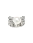 ANELLO ORO BIANCO FASCIA CON DIAMANTI E PERLA KT 0,8 GVS1