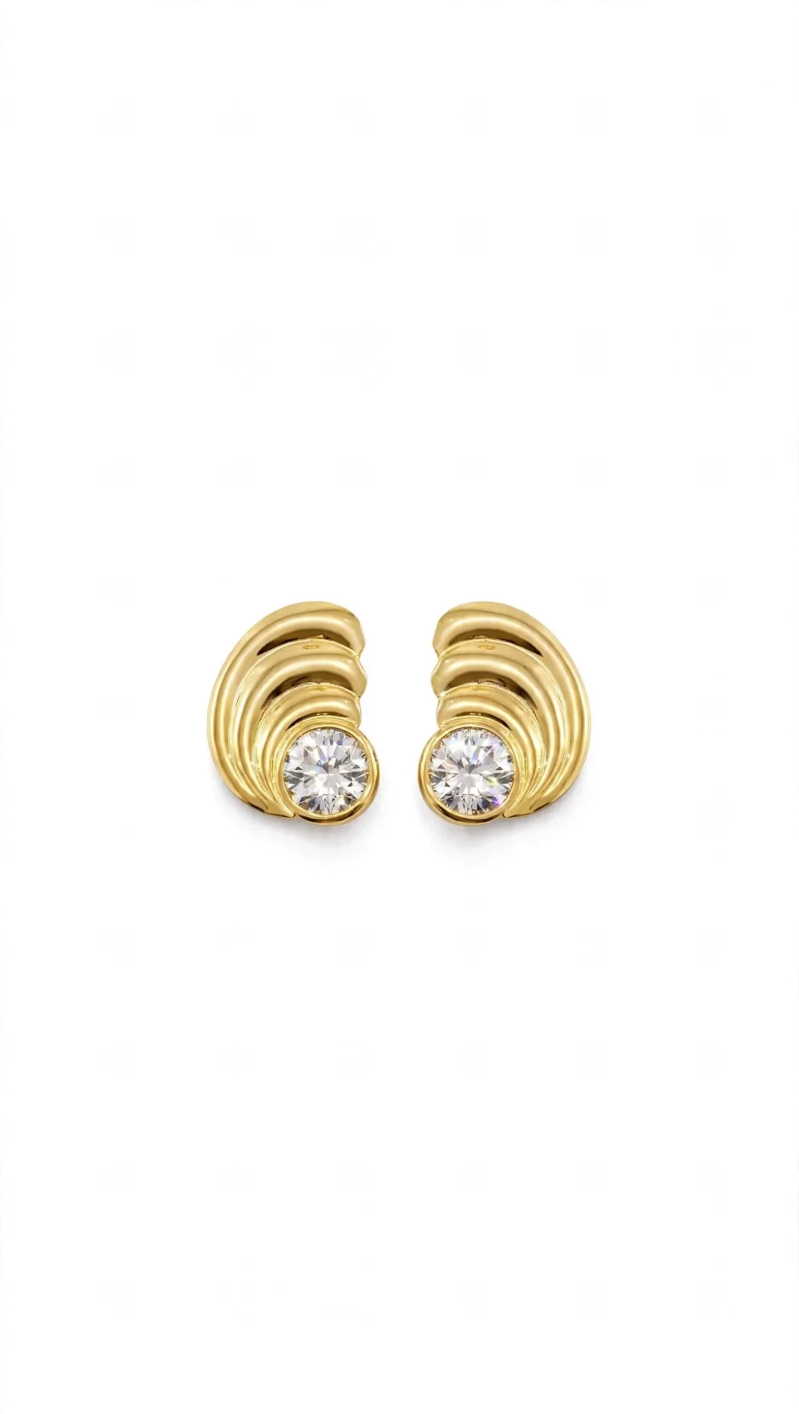 Orecchini oro giallo ventaglio con zirconi bianchi, oro 18 kt