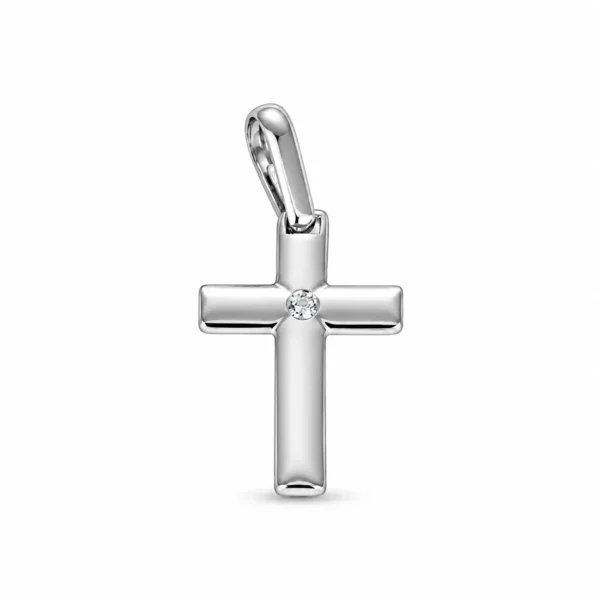 CIONDOLO ORO BIANCO CROCE CON DIAMANTI CHIMENTO KT 0.03 G VS1