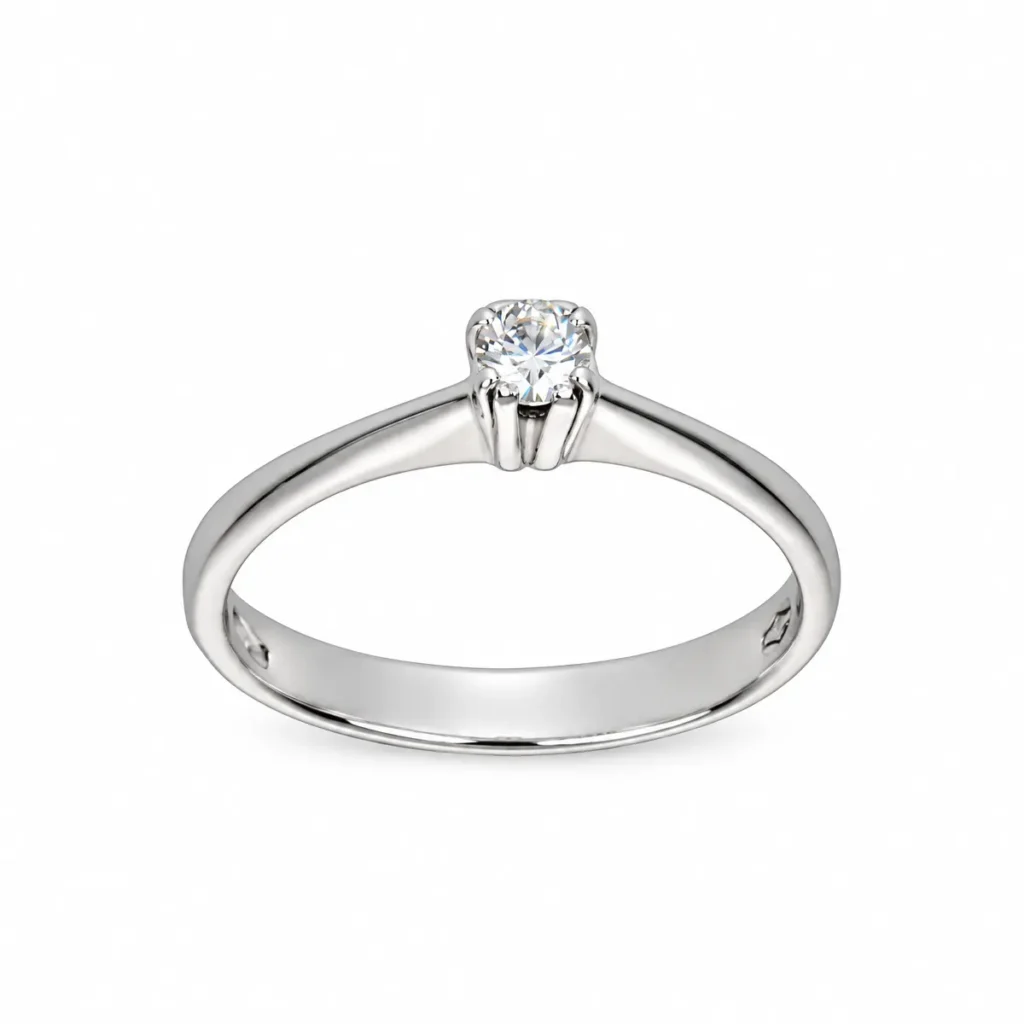 Anello oro bianco solitario con diamante KT 0.10, oro 18 kt