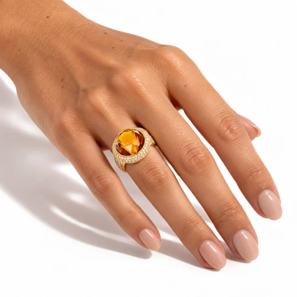 ANELLO ORO GIALLO CON PIETRA SINTETICA E ZIRCONI BIANCHI