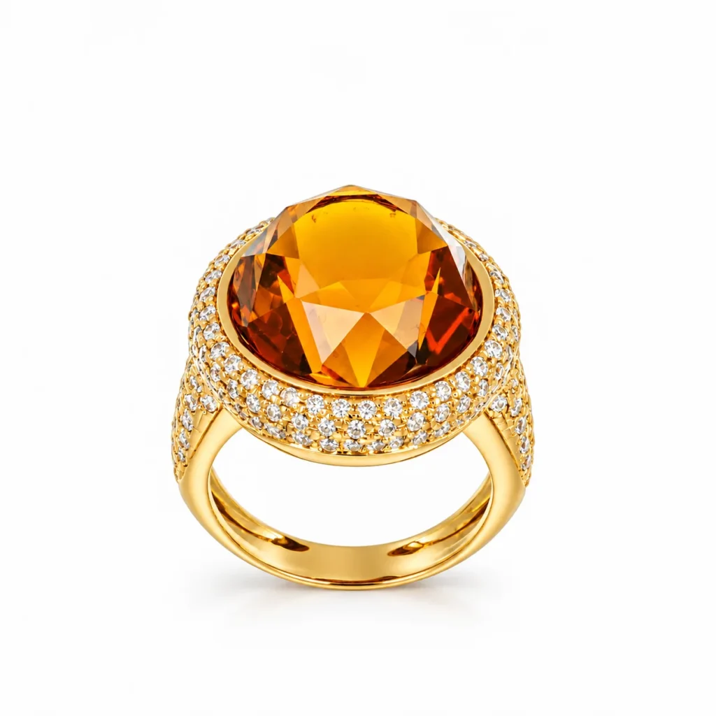 Anello oro giallo con pietra sintetica  e zirconi bianchi, oro 18 kt