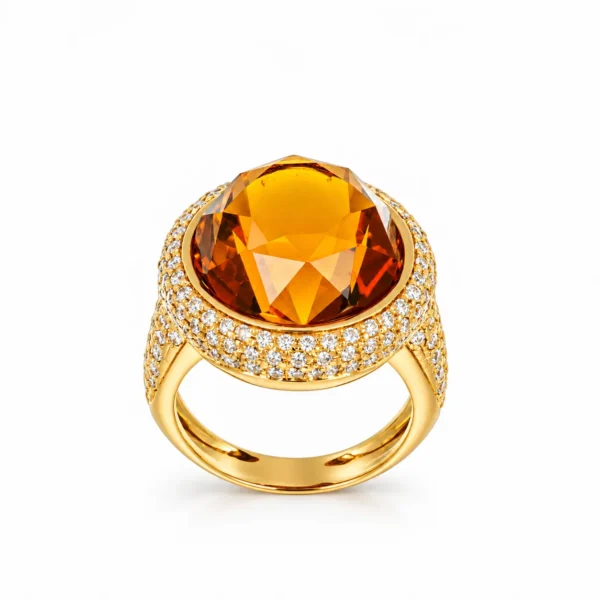 ANELLO ORO GIALLO CON PIETRA SINTETICA E ZIRCONI BIANCHI