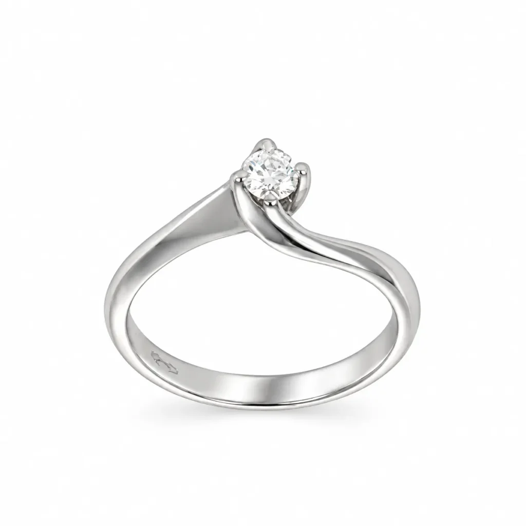 Anello solitario in oro bianco 18 kt con diamante e montatura avvolgente
