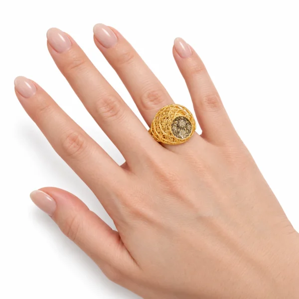 ANELLO DUE ORI RETE LAVORATO