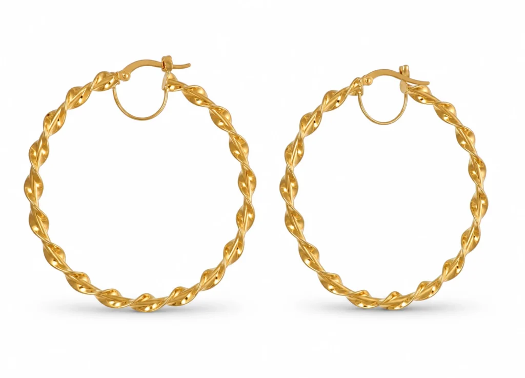 Orecchini oro giallo cerchi torcion, oro 18 kt