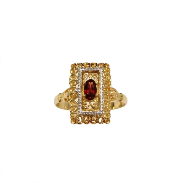 ANELLO DUE ORI CON ZIRCONE ROSSO
