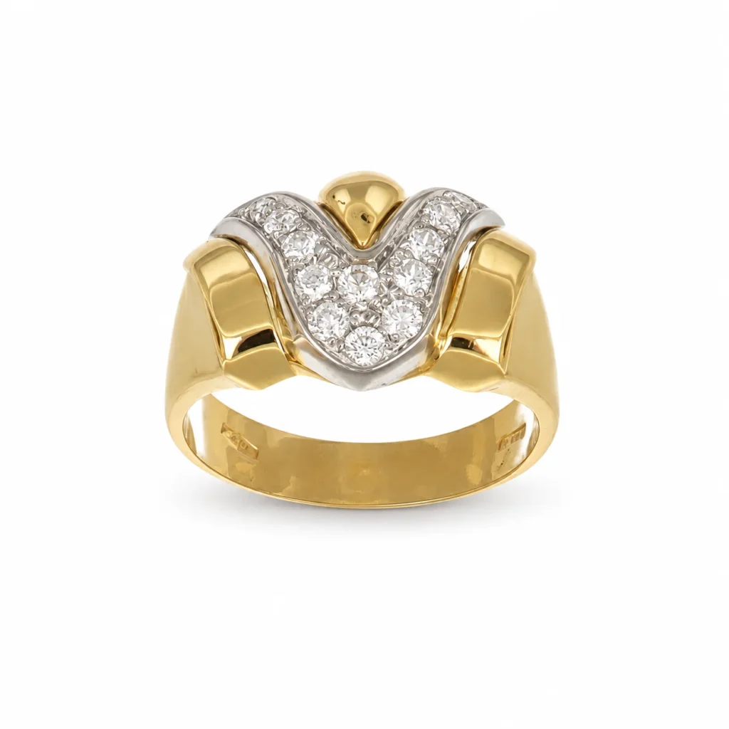 Anello due ori con zirconi, oro 18 kt