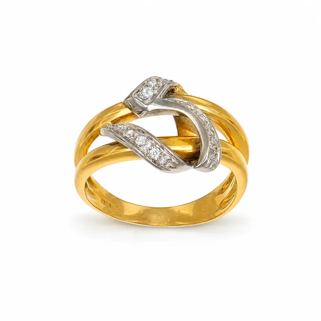 Anello due ori con zirc bianchi, oro 18 kt