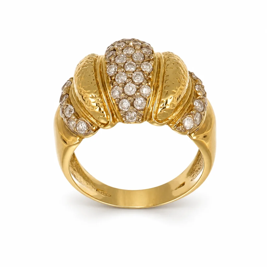 Anello due ori fascia con zirconi, oro 18 kt