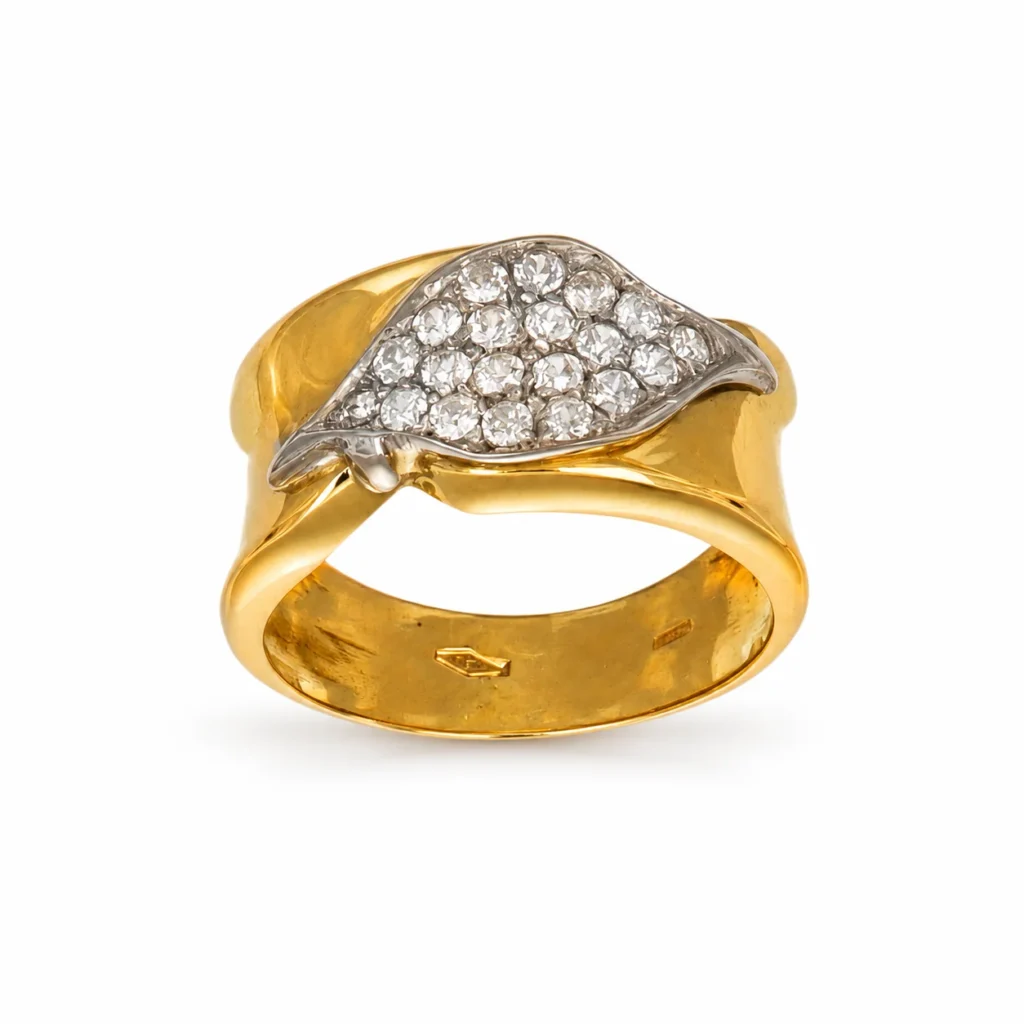 Anello due ori fascia con zirconi, oro 18 kt
