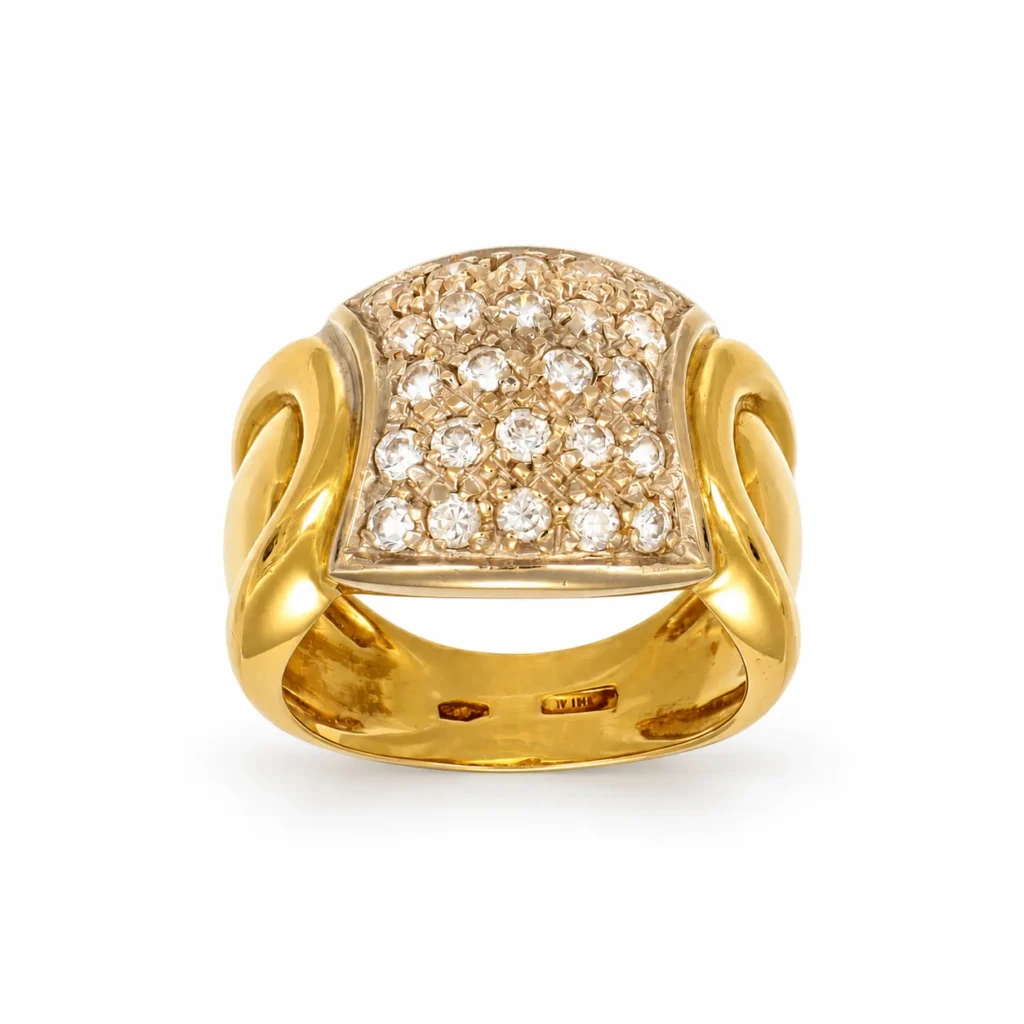 Anello due ori pavee di zirconi bianchi, oro 18 kt